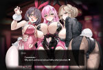 ade_(agent_bunny)_(nikke) ade_(nikke) ass ass_focus awkward_situation awkward_smile big_breasts big_penis black_hair blush breasts bulge bulge_through_clothing bunnysuit erect_penis erection erection_under_clothes flaccid flaccid_penis futa_only futanari goddess_of_victory:_nikke hourglass_figure intersex milk_(blooming_bunny)_(nikke) milk_(nikke) multiple_futa multiple_penises nervous nervous_smile nervous_sweat penis penis_size_difference pink_hair shy size_difference small_penis velvet_(nikke) wujack