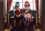 2_girls alluring armor belt belt_buckle black_gloves black_skirt black_thighhighs blue_eyes blue_hair blunt_bangs breastplate brown_belt buckle caeda_(fire_emblem) celica_(fire_emblem) cleavage closed_mouth clothes_lift commentary dannex009 dildo dildo_in_mouth dress dress_lift english_commentary fire_emblem fire_emblem_echoes:_shadows_of_valentia fire_emblem_warriors full_body gloves hair_between_eyes hairband intelligent_systems long_hair looking_at_viewer medium_breasts miniskirt multiple_girls nintendo opening_door pov pussy red_dress red_eyes red_hair sex_toy shoulder_armor sitting skirt skirt_lift smile spread_legs standing stockings straight_hair sucking_dildo very_long_hair waist_cape
