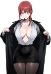 1girl ai_assisted ai_generated big_breasts blush breasts chainsaw_man collarbone grin hips light-skinned_female light_skin looking_at_viewer makima_(chainsaw_man) red_hair smile solo_female truck-kun_art white_background wide_hips