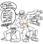 2025 2boys ass blush cocky_smile discipline english_text fatal_fury human human_only joe_higashi king_of_fighters limited_palette male male_only monochrome no_visible_genitalia otk over_the_knee shorts_down slap slap_mark slapping_butt snk spanking speech_bubble story_in_description terry_bogard text thevoidleaper video_game_character video_games