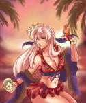 1girl alluring big_breasts bikini bird cleavage fire_emblem fire_emblem:_radiant_dawn intelligent_systems looking_at_viewer micaiah_(fire_emblem) nintendo smile solo_focus swimsuit white_hair yune_(fire_emblem)
