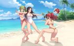 3_girls absurd_res alternate_costume anna_(fire_emblem) annoyed ass barefoot beach bikini black_eyes black_hair blue_sky camera chibi closed_eyes cloud commentary covered_navel covering_breasts covering_privates day english_commentary fire_emblem fire_emblem_awakening fire_emblem_heroes fire_emblem_warriors from_behind high_res holding holding_camera intelligent_systems long_hair medium_breasts multiple_girls navel nintendo nirainini official_alternate_costume one-piece_swimsuit outside pointy_ears ponytail red_bikini red_hair sand sarong say'ri_(fire_emblem) shadow sky stomach swimsuit third-party_source thong thong_bikini tiki_(adult)_(fire_emblem) tiki_(adult)_(summering_scion)_(fire_emblem) tiki_(fire_emblem) toes white_one-piece_swimsuit yellow_bikini