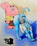 1boy 1girl canon_couple cartoon_network feline female husband_and_wife lagomorph male male/female married_couple marthancrowl nicole_watterson rabbit richard_watterson skirt stretching stunned tail the_amazing_world_of_gumball thighs