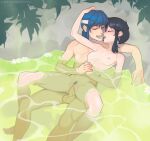 1boy 1girl affectionate bathing batterbee black_hair blue_hair blush closed_eyes commission commissioner_upload couple female_pubic_hair fire_emblem fire_emblem:_genealogy_of_the_holy_war french_kiss girl_on_top hetero high_res holding_hands hugging intelligent_systems kissing larcei_(fire_emblem) medium_breasts mixed-sex_bathing navel nintendo nipples nude onsen outside partially_submerged penis pubic_hair pussy saliva saliva_trail seliph_(fire_emblem) sex shared_bathing short_hair small_breasts spread_legs steam testicle uncensored vaginal water