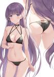1girl 1girl absurd_res absurdly_long_hair alluring alternate_costume ass bikini black_bikini blush butt_crack commission commissioner_upload fire_emblem fire_emblem:_the_binding_blade fire_emblem_heroes frown halterneck high_res intelligent_systems kuroki_(ma-na-tu) long_hair looking_at_viewer navel nintendo purple_eyes purple_hair skeb_commission small_breasts sophia_(fire_emblem) string_bikini swimsuit very_long_hair white_background