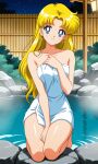 1girl accurate_art_style adult_swim alluring bishoujo_senshi_sailor_moon bishoujo_senshi_sailor_moon_r bishoujo_senshi_sailor_moon_r_the_movie bishoujo_senshi_sailor_moon_s bishoujo_senshi_sailor_moon_s_the_movie bishoujo_senshi_sailor_moon_supers bishoujo_senshi_sailor_moon_supers_the_movie blonde_hair blue_eyes cleavage hot_spring medium_breasts naked_towel on_knees onsen toei_animation toonami towel_only usagi_tsukino utopicbeyond viz_media