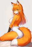 1girl abdl ai_generated ass breasts diaper fox_ears fox_girl fox_tail furry furry_female high_res long_hair looking_back nipples orange_fur orange_hair original original_character simple_background sitting white_background yellow_eyes younger_female