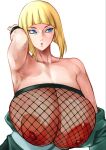 1girl blonde_hair blue_eyes blunt_bangs bob_cut breast_focus breasts breasts_out clothing dress exposed_breasts female_focus female_only fishnet_topwear fishnets flashing flashing_breasts high_resolution huge_breasts kyugata mature_female milf naruto naruto_(series) naruto_shippuden oppai pinup plain_background presenting presenting_breasts sagging_breasts samui short_hair showing_breasts simple_background solo_focus uncensored undressing upper_body voluptuous white_background