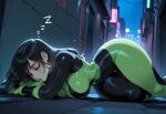 1boy1girl 1girl after_sex ai_generated alley bodysuit curvy curvy_female curvy_figure kim_possible long_hair night night_sky shego sleeping