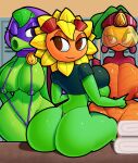 1girl 3_girls beta-carrotina_(pvz) doregami green_shadow_(pvz) plants_vs_zombies plants_vs_zombies:_heroes solar_flare_(pvz)