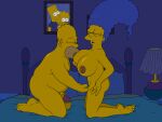 ass closed_eyes erect_nipples erect_penis fingering_pussy homer_simpson marge_simpson massive_breasts nude sucking_nipple the_simpsons thighs
