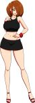 1girl ale-mangekyo ale-mangekyo_(artist) alternate_breast_size alternate_costume bare_arms bare_legs bare_shoulders big_breasts black_skirt black_tank_top bracelet breasts brown_hair collarbone disney earrings eyes_visible_through_hair female_only female_solo footwear full_body green_eyes grin hair_over_one_eye half-closed_eyes hand_on_chest hand_on_hip hand_up head_tilt heroine high_heels huge_breasts jewelry kim_possible kimberly_ann_possible legs long_hair looking_at_viewer midriff miniskirt naughty_face navel neck parted_lips pencil_skirt red_bracelet red_earrings red_footwear red_high_heels skirt smile standing straight_hair tank_top teenage_girl thighs transparent_background