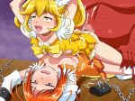  2girls akaooni chains cure_peace cure_sunny from_behind fucked_silly highres hino_akane human interspecies kise_yayoi magical_girl multiple_girls pretty_cure red_oni smile_precure! threesome 