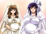 2_girls bedroom_eyes blush boinesoft brown_eyes brown_hair glasses haramasase_oyako_s_onnakyoshi horny milf mother_&_daughter necklace pregnant pregnant_belly pregnant_female purple_hair sexy sexy_ass sexy_breasts smile take_your_pick wedding_dress