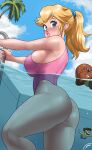 1boy 1girl 2022 absurd_res ass blonde_female blonde_hair blue_eyes blue_fingernails breasts dat_ass echosaber goomba hips huge_ass huge_breasts light-skinned_female light_skin lipstick long_hair mario mario_(series) nintendo one-piece_swimsuit outside partially_submerged partially_underwater_shot pin-up pink_lipstick pink_swimsuit ponytail pool princess_peach slim_waist solo_focus super_mario_bros. swimming swimsuit thick_thighs thighs underwater water wide_hips