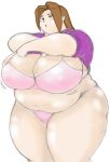 1girl aerith_gainsborough bbw belly blush bra breasts brown_hair chubby fat female final_fantasy huge_breasts lingerie navel obese panties pink_panties plump pot_belly tennkuuji wide_hips