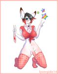 blush breasts female fennec fox furry futanari glasses looking_at_viewer lysergide panties posing pussy stockings v vulpine