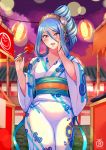 1_girl 1girl alternative_costume azura_(fire_emblem) blue_hair candy clothed female female_only fire_emblem fire_emblem_fates gold_eyes kimono night revolverwingstudios solo standing yellow_eyes