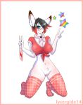 belly blush breasts female fennec fox furry glasses looking_at_viewer lysergide midriff navel panties posing pussy stockings v vulpine