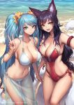 ahri beach bikini female_only huge_ass huge_breasts league_of_legends selfpic sona sona_buvelle v voluptuous yuri