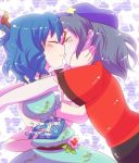  2girls ara arm arms art blush closed_eyes dress female hair hat headgear hug hugging jiangshi kaku_seiga kiss kissing miyako_yoshika multiple_girls outstretched_arms short_hair smile touhou yuri zombie zombie_pose 