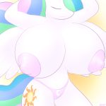 2014 anthro big_breasts breasts closed_eyes clothing cutie_mark equine female friendship_is_magic fur furry hair horn huge_breasts huge_nipples hyper hyper_breasts lamiaaaa mammal multicolored_hair my_little_pony navel nipples panties princess_celestia_(mlp) smile solo underwear white_fur winged_unicorn wings