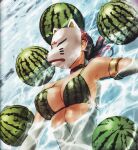  1girl alluring beach bikini cleavage kunimitsu kunimitsu_(tekken) kunoichi mature milf namco official_art swimming tekken tekken_1 tekken_2 tekken_tag_tournament tekken_tag_tournament_2 water watermelon watermelon_print 