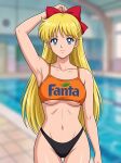 1girl adult_swim alluring bare_legs bikini bishoujo_senshi_sailor_moon bishoujo_senshi_sailor_moon_r bishoujo_senshi_sailor_moon_r_the_movie bishoujo_senshi_sailor_moon_s bishoujo_senshi_sailor_moon_s_the_movie bishoujo_senshi_sailor_moon_supers bishoujo_senshi_sailor_moon_supers_the_movie blonde_hair blue_eyes blue_sky dario fanta minako_aino pin_up posing swimming_pool toei_animation toonami under_boob viz_media 