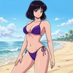  1girl adult_swim alluring beach bikini bishoujo_senshi_sailor_moon bishoujo_senshi_sailor_moon_r bishoujo_senshi_sailor_moon_s bishoujo_senshi_sailor_moon_supers black_hair blue_sky dario hotaru_tomoe ocean purple_eyes toei_animation toonami viz_media 