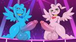  4k absurd_res ai_generated anthro balls bandai_namco big_balls big_penis biped black_sclera blue_body dancing digimon digimon_(species) duo erection fan_character genitals gold_ring green_eyes half-closed_eyes hand_behind_back hand_behind_head heart_(marking) high_res huge_balls huge_penis hyper hyper_genitalia hyper_penis long_ears looking_at_viewer male marineangemon mouth_closed narrowed_eyes nightclub open_mouth open_smile penis pink_body pole pole_dancing smile smiling_at_viewer vein veiny_penis white_eyes wings yiff_ai_(director) 