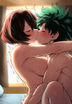 1boy 1girl age_difference ai_generated bare_thighs big_breasts blush boku_no_hero_academia brown_hair closed_eyes green_hair huge_breasts huge_thighs implied_sex izuku_midoriya kissing light-skinned_female light-skinned_male light_skin mandalay massive_breasts mature_female muscular_male my_hero_academia nude nude_female nude_male older_woman_and_younger_boy short_hair squatting sweat sweatdrop thick_body thick_female thick_thighs thighs voluptuous voluptuous_female