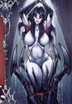  1girl 4_eyes arachnid arachnid_humanoid archivatumm bath bathroom black_hair breasts character_request commission detailed_background exoskeleton eyelashes fangs grey_body insect insect_girl insects joints no_nipples nude nude_female oc purple_hair red_eyes spider spider_girl spider_humanoid thighs two-tone_body wet wet_body wet_hair wet_skin 