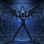 ai_generated bondage cameltoe demon demon_girl demon_horns demon_tail demon_wings faceless_character faceless_female mirror robot robot_girl robot_humanoid rope wings