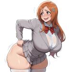  ai_generated bare_thighs bleach bleach:_the_thousand-year_blood_war blush brown_eyes embarrassed gigantic_breasts huge_breasts huge_thighs inoue_orihime light-skinned_female light_skin long_hair massive_breasts orange_hair school_uniform schoolgirl smogai solo_female squatting stockings sweat sweatdrop thick_body thick_female thick_thighs thighs voluptuous voluptuous_female 