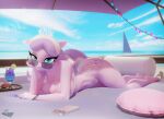  1girl big_breasts bikini blue_eyes bubble_butt cleavage diamond_tiara diamond_tiara_(mlp) glasses hooves-art horny inviting_to_sex laying laying_down looking_at_viewer mlp my_little_pony pose purple_hair swimsuit teasing thick_thighs white_hair 