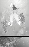 1girl 2_panel anchor breathplay bubble bubbles danger drown drowning female fio_germi glasses high_heels metal metal_slug monochrome nude peril rou271 scared sink sinking solo temporaryunity underwater water