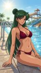  1girl adult_swim alluring big_breasts bikini bishoujo_senshi_sailor_moon bishoujo_senshi_sailor_moon_r bishoujo_senshi_sailor_moon_s bishoujo_senshi_sailor_moon_s_the_movie bishoujo_senshi_sailor_moon_supers bishoujo_senshi_sailor_moon_supers_the_movie black_and_green_hair blue_sky cleavage dario magenta_eyes pin_up setsuna_meiou swimming_pool toei_animation toonami viz_media water_park water_slide waterpark waterslide 