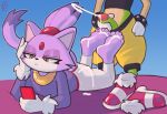 1futa 1girl 5_toes afrosoricid anthro barefoot blaze_the_cat bodily_fluids bored clothing conditional_dnp cum cum_on_feet cumshot digital_media_(artwork) domestic_cat duo ejaculation erection eulipotyphlan feet felid feline felis female fingers foot_fetish foot_focus foot_play footwear fur genital_fluids genitals green_body gynomorph gynomorph/female hair high_res humanoid_feet humanoid_genitalia humanoid_penis idw_publishing intersex intersex/female joooji mammal multitasking penile penis plantigrade purple_body purple_fur sega shoes_removed simple_background soles sonic_the_hedgehog_(comics) sonic_the_hedgehog_(idw) sonic_the_hedgehog_(series) surge_the_tenrec tail tenrec toes