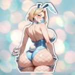  1girl ai_generated ass ass_grab blonde blonde_hair blush breasts bunny_ears bunny_girl bunny_tail bunnysuit emma_frost emma_frost_(marvel_rivals) fishnets gigantic_ass gigantic_breasts huge_ass huge_breasts light-skinned_female light_skin lipstick looking_at_viewer looking_back makeup marvel marvel_cinematic_universe marvel_comics marvel_rivals thick_thighs thighs 