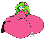 1boy 1girls 2d 2d_(artwork) 2d_artwork ass big_ass blue_eyes clothed clothed_female clothing digital_media_(artwork) dragon_ball dragon_ball_super dragon_ball_z dress facesitting female furry furry_on_human green_eyes hairband huge_ass human humanoid long_hair long_sleeves looking_back macro male male/female micro miniboy open_mouth pantyhose pink_dress puffy_sleeves ribrianne robot_ears saiyan simple_background sitting smile unknownboykisser white_background