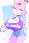  1girl big_breasts blaze_the_cat cat cat_girl cleavage female profit sega shirt solo sonic_(series) sonic_rush 