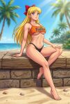  1girl adult_swim alluring bare_legs beach bikini bishoujo_senshi_sailor_moon bishoujo_senshi_sailor_moon_r bishoujo_senshi_sailor_moon_r_the_movie bishoujo_senshi_sailor_moon_s bishoujo_senshi_sailor_moon_s_the_movie bishoujo_senshi_sailor_moon_supers bishoujo_senshi_sailor_moon_supers_the_movie blonde_hair blue_eyes blue_sky dario fanta minako_aino ocean pin_up posing toei_animation toonami under_boob viz_media 