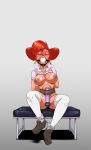 alternate_version_available anthro anthro_female ball_gag bench big_breasts bodily_fluids bodily_fluids_drip breasts closed_eyes disney earrings goof_troop handcuffs handcuffs_on_ankles lunargue mature_female milf nude red_hair restrained restrained_female sex_toy shirt shirt_up shoes sitting stockings stockings textless textless_version vibrator vibrator_on_pussy