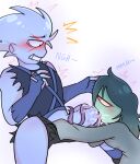  1boy1girl 1girl1boy biting_lip blue_penis blue_skin blush bluuzick_(kevin) broz_boyz broz_boyz_go clothing cum cum_in_mouth cumming cumming_in_mouth down_on_knees downpants erection felation fellatio ghost ghost_girl gloves green_skin half-closed_eyes head_grab hetero_sex licking_penis long_tongue moan moaning monster_girl mouth_full_of_cock not_my_oc open_legs open_pants pants_down penis penis red_eyes semen semen_in_mouth sex simple_background sitting straight suck sucking sucking_dick sucking_penis tongue tongue_around_penis white_background 
