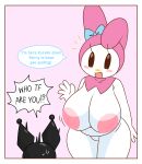  2girls anthro areola big_breasts bigger_female black_eyes blush blush_stickers bow breasts cassettedream completely_nude dialogue digital_media_(artwork) dream-cassette english_text female female_focus female_only furry furry_female hair_bow hoshime huge_breasts humanoid interspecies kuromi leaning_forward looking_at_another multiple_girls my_melody nipples nude nude_female onegai_my_melody simple_background smaller_female smile solo_focus standing sweat text thick_thighs waving white_background white_fur wide_hips 