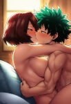 1boy 1girl age_difference ai_generated bare_thighs big_breasts boku_no_hero_academia brown_eyes brown_hair green_eyes green_hair huge_breasts huge_thighs implied_sex izuku_midoriya kissing light-skinned_female light-skinned_male light_skin mandalay massive_breasts mature_female muscular_male my_hero_academia nude nude_female nude_male older_woman_and_younger_boy pussy_juice short_hair squatting sweat sweatdrop thick_body thick_female thick_thighs thighs voluptuous voluptuous_female