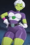  ai_generated bare_thighs big_breasts cheelai dragon_ball dragon_ball_super dragon_ball_super_broly green_body green_skin huge_breasts huge_thighs looking_down low-angle_view massive_breasts pink_eyes short_hair smile solo_female squatting supreme_waifus sweat sweatdrop thick_body thick_female thick_thighs thighs voluptuous voluptuous_female white_hair 