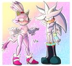 1boy 1girl blaze_the_cat briefs cat demichan female hedgehog male modeling panties sega silver_the_hedgehog sonic_(series) underwear