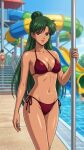  1girl adult_swim alluring big_breasts bikini bishoujo_senshi_sailor_moon bishoujo_senshi_sailor_moon_r bishoujo_senshi_sailor_moon_s bishoujo_senshi_sailor_moon_s_the_movie bishoujo_senshi_sailor_moon_supers bishoujo_senshi_sailor_moon_supers_the_movie black_and_green_hair blue_sky cleavage dario magenta_eyes pin_up setsuna_meiou swimming_pool toei_animation toonami viz_media water_park water_slide waterpark waterslide 