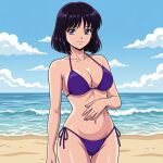  1girl adult_swim alluring beach bikini bishoujo_senshi_sailor_moon bishoujo_senshi_sailor_moon_r bishoujo_senshi_sailor_moon_s bishoujo_senshi_sailor_moon_supers black_hair blue_sky dario hotaru_tomoe ocean purple_eyes toei_animation toonami viz_media 